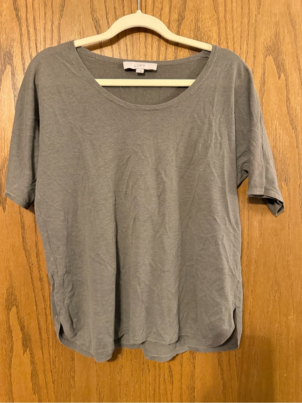 LOFT Gray/Olive Scoop Neck Short Sleeve Tee